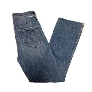 MOTHER Insider Crop Step Fray Jeans Womens 27 Blue High Rise Raw Hem Ankle